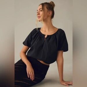 by Anthropologie Cropped Short Sleeve Blouse Size XS Petite